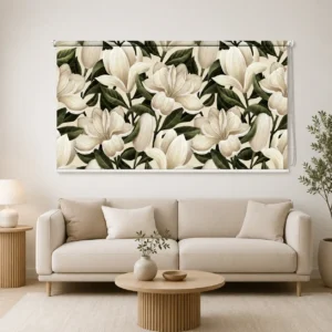 Cream Botanical Magnolia Floral Roller Blind
