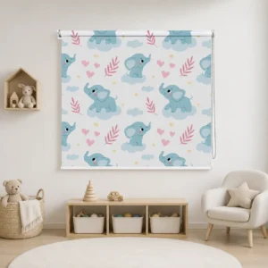Cute Blue Elephant Roller Blind – Pastel Nursery Window Blind
