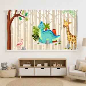 Cute Jungle Animals Roller Blind with Dinosaur & Giraffe