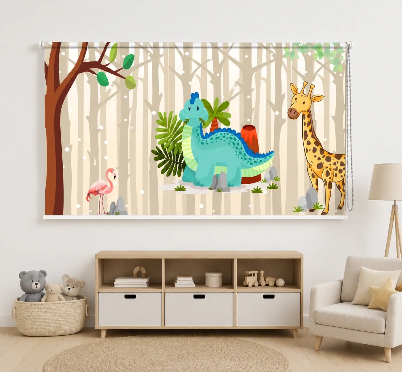 Cute Jungle Animals Roller Blind with Dinosaur & Giraffe 1 Cute Jungle Animals Roller Blind with Dinosaur & Giraffe