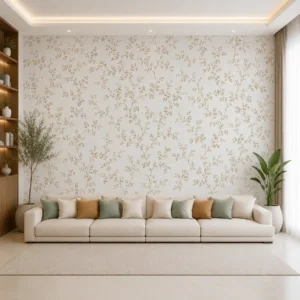 Buy premium Window Blinds & Wallpaper Online at Best Price in India 15 Delicate golden vine wallpaper featuring elegant botanical branches and subtle floral motifs on a soft ivory background