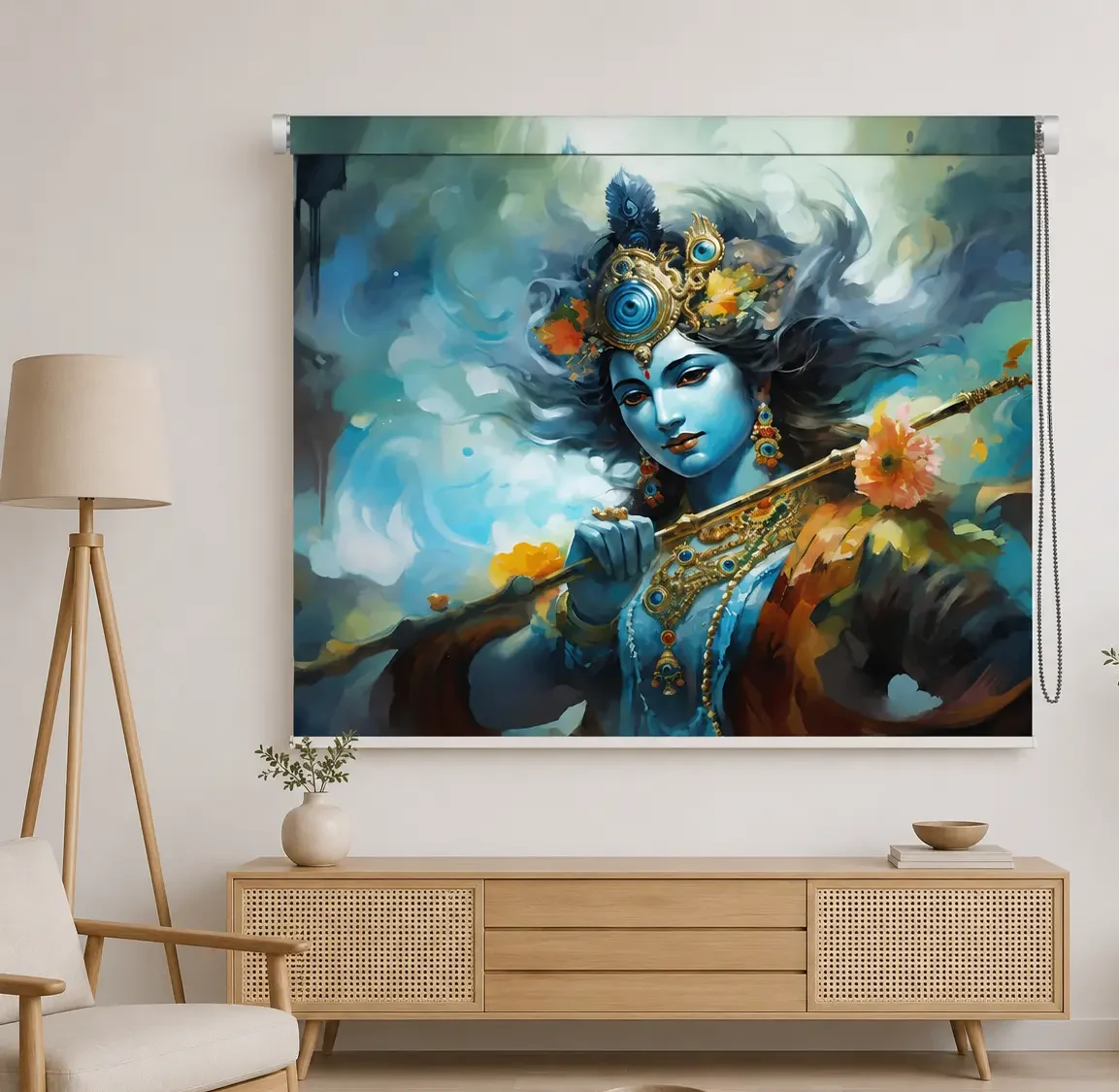 Divine Krishna Flute Art Roller Blind 1 Divine Krishna Flute Art Roller Blind