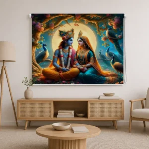 Divine Radha Krishna Moonlight Roller Blind – Peacock Garden Design