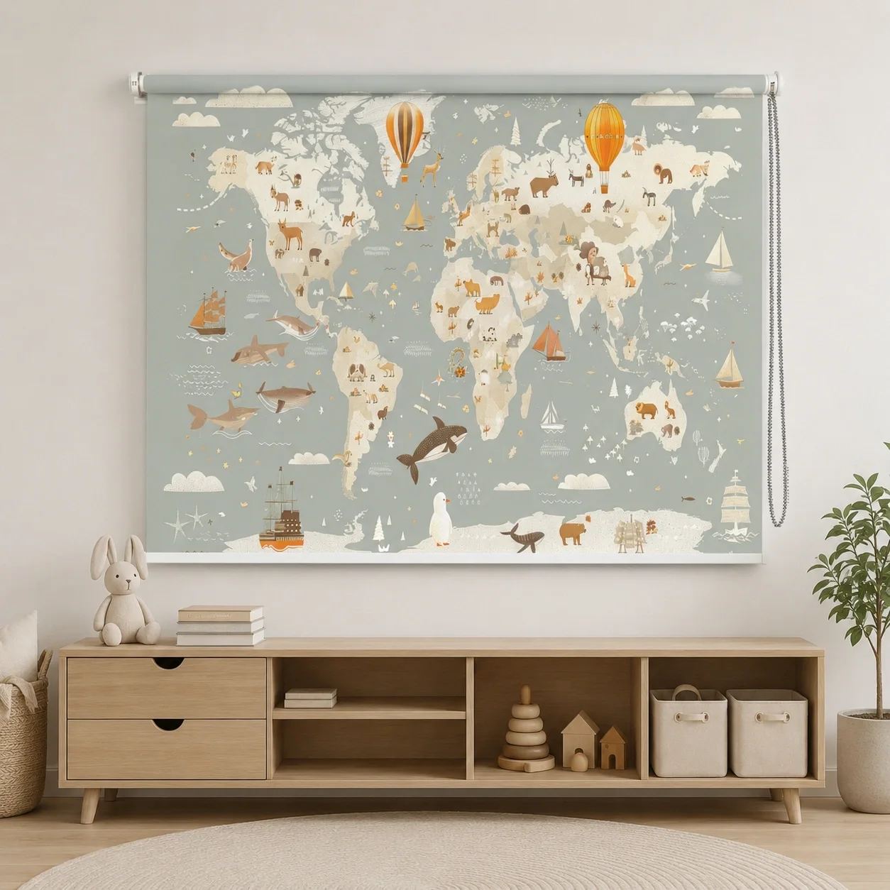 Educational Animal Adventure World Map Roller Blind for Kids Room 1 Educational Animal Adventure World Map Roller Blind for Kids Room
