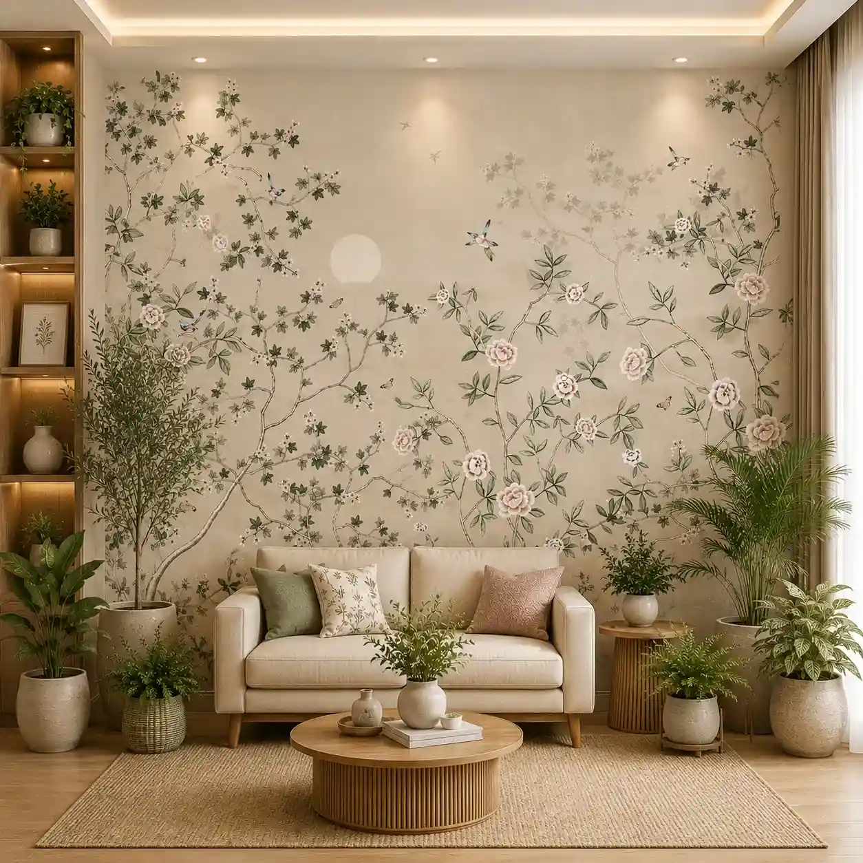 Elegant Cherry Blossom Botanical, Chinoiserie Wallpaper 1 Elegant Cherry Blossom Botanical Wallpaper