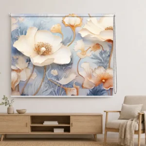 Elegant White Floral Roller Blind