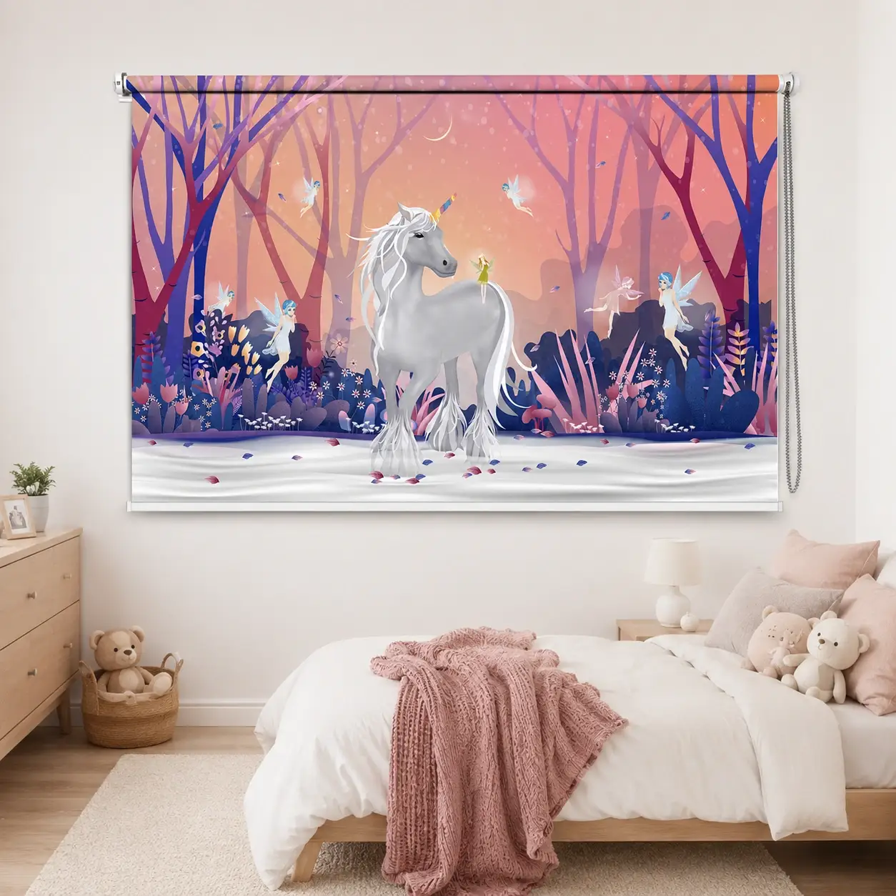 Enchanted Unicorn Fairy Forest Roller Blind for Kids Bedroom 1 Enchanted Unicorn Fairy Forest Roller Blind for Kids Bedroom