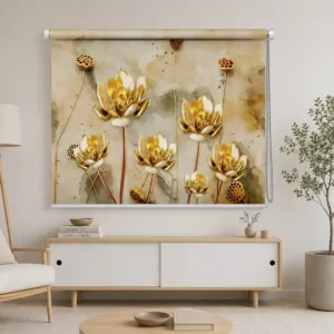 Floral, Golden Lotus Bloom Roller Blind