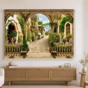 Floral, Mediterranean Courtyard Roller Blind