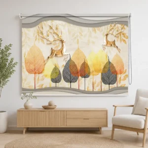 Golden Deer & Autumn Leaves Window Roller Blind