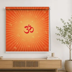 Hindu Spiritual Sacred Om & Swastik Roller Blind for Mandir or Puja Room