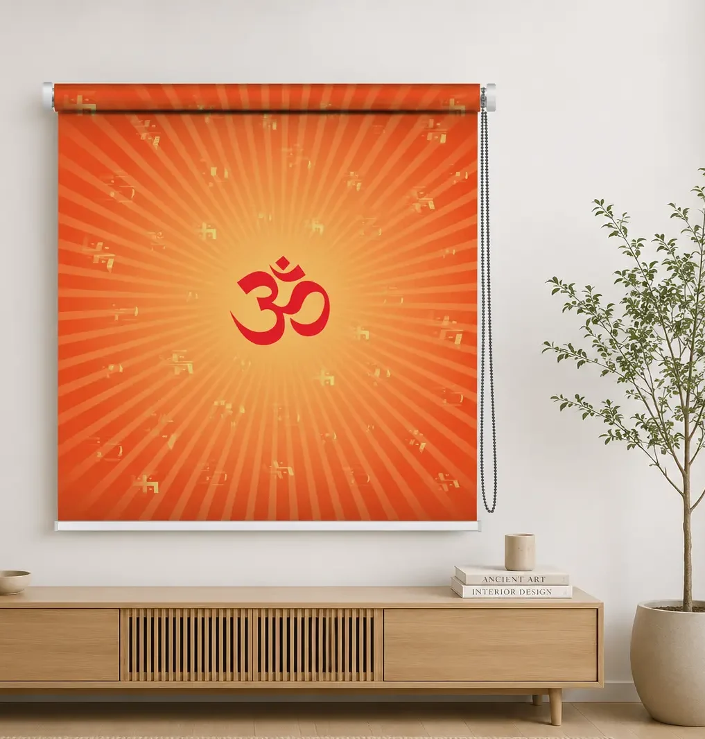 Hindu Spiritual Sacred Om & Swastik Roller Blind for Mandir or Puja Room 1 Hindu Spiritual Sacred Om & Swastik Roller Blind for Mandir or Puja Room