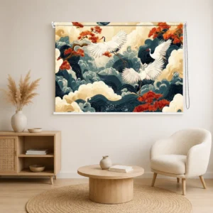 Japanese Crane & Ocean Waves Roller Blind
