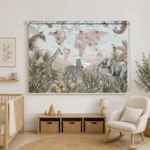 Jungle Animals Safari World Map Roller Blind for Kids Room