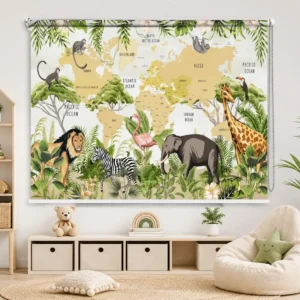 Jungle Safari World Map Roller Blind for Kids