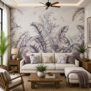 Lavender Tropical Botanical Wallpaper – Purple Palm Leaf Mural