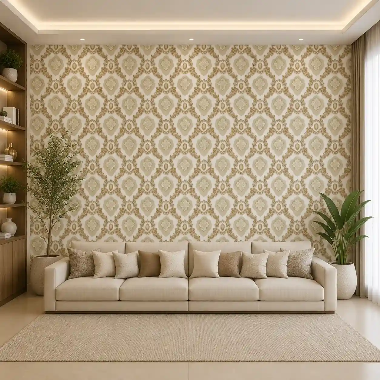 Luxury Beige & Gold Damask Trellis Wallpaper 1 Luxury Beige & Gold Damask Trellis Wallpaper