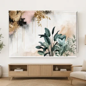 Luxury Gold Botanical Roller Blind – Tropical Leaf Window Shade