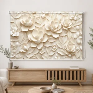 Luxury Magnolia 3D Ivory Floral Roller Blind