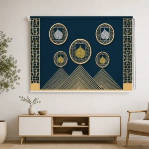 Luxury Navy Blue Geometric Leaf Roller Blind