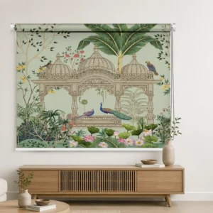 Mughal Garden Roller Blind with Peacock & Lotus Design