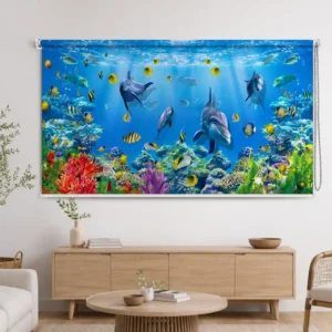 Ocean Scene, Dolphin Coral Reef Roller Blind for Kids Room
