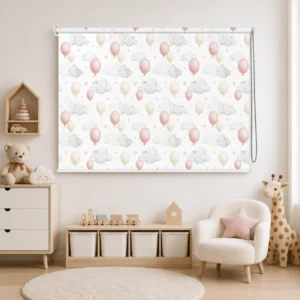 Pastel Balloon & Cloud Kids Bedroom Roller Blind with Soft Pink Balloon Pattern