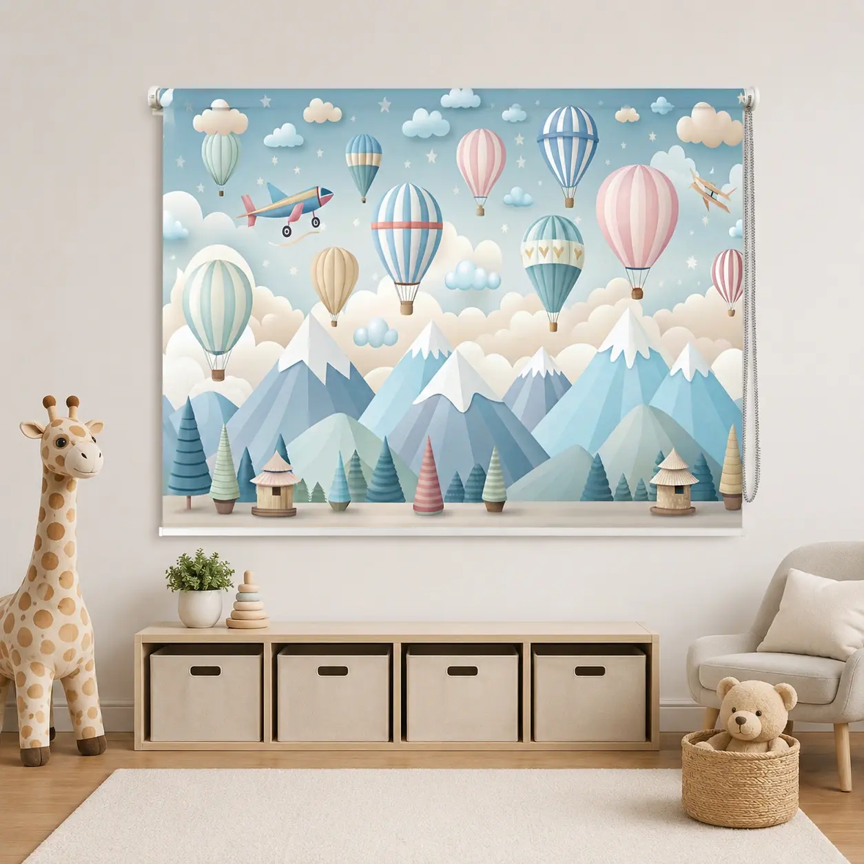 Pastel Hot Air Balloon Kids Room Roller Blind 1 Pastel Hot Air Balloon Kids Room Roller Blind