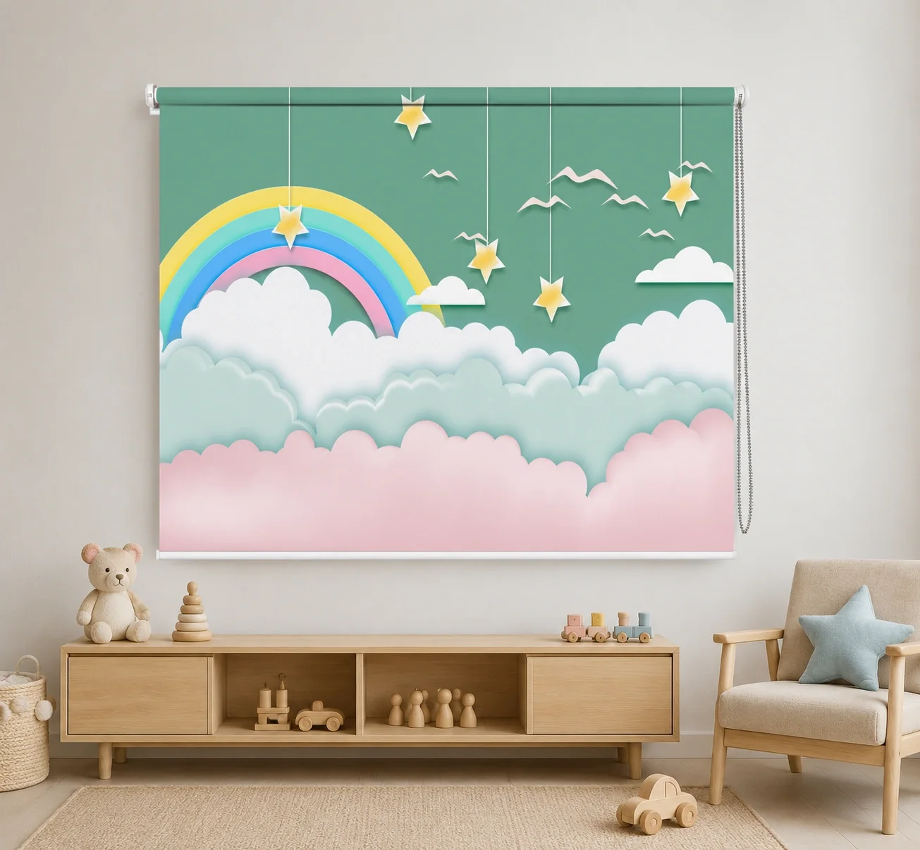 Pastel Rainbow Clouds Roller Blind for Kids 1 Pastel Rainbow Clouds Roller Blind for Kids