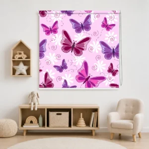 Pink & Purple Butterfly Floral Kids Room Roller Blind