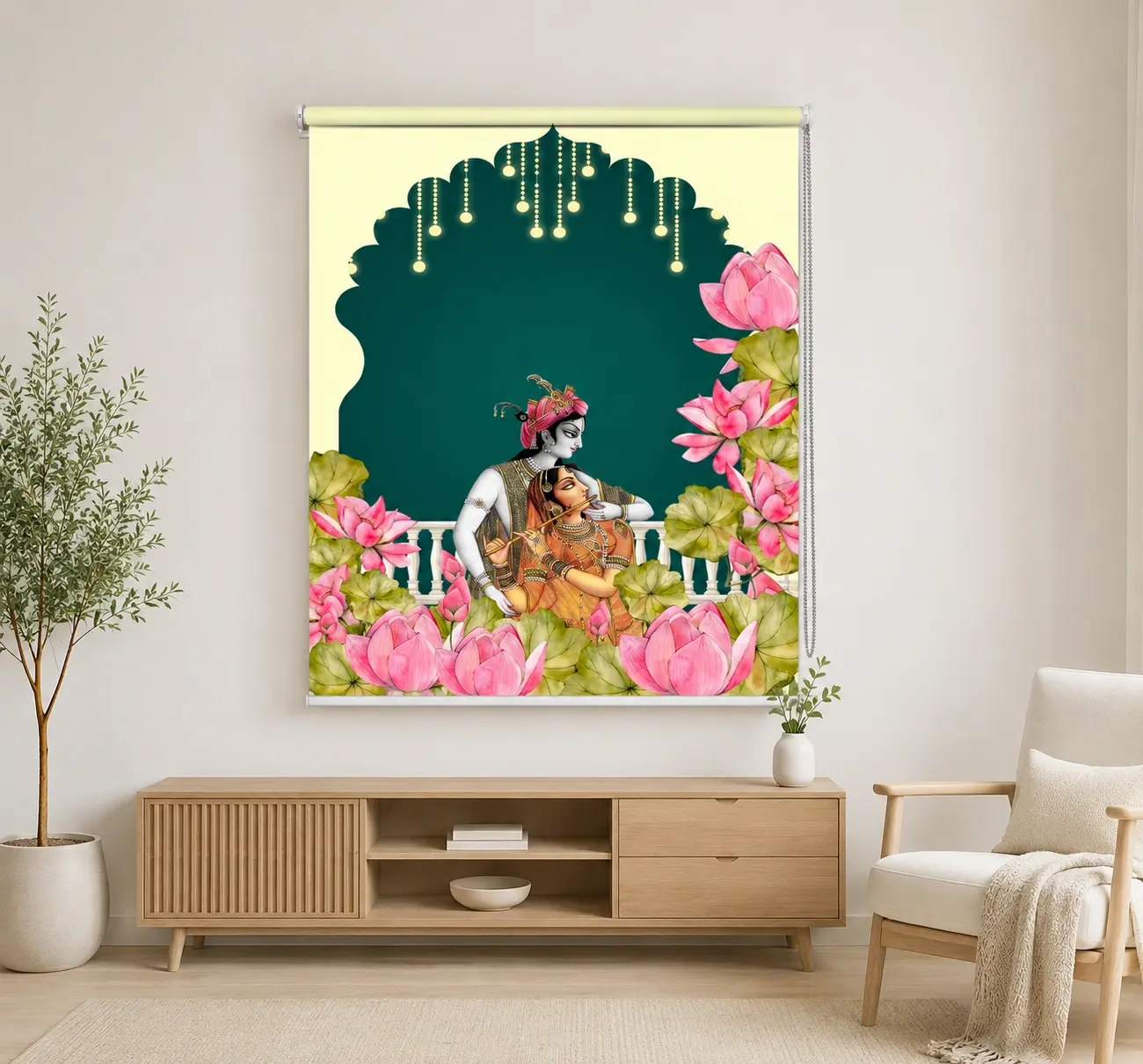 Radha Krishna Lotus Roller Blind for Mandir 1 Radha Krishna Lotus Roller Blind for Mandir