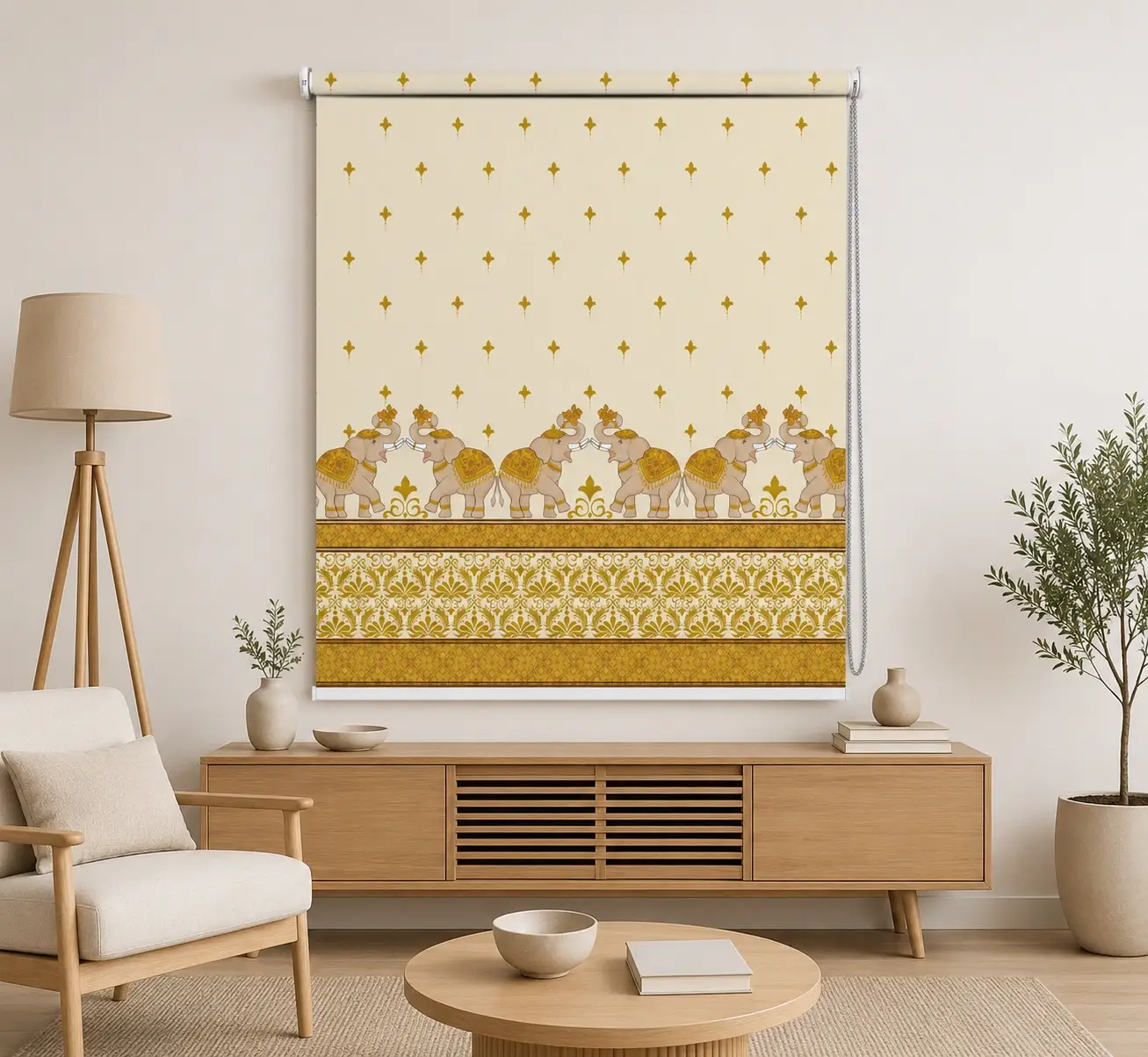 Royal Indian Heritage Golden Elephant Roller Blind 1 Royal Indian Heritage Golden Elephant Roller Blind