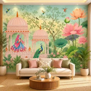 Royal Lotus Garden Wallpaper – Peacock Palace Mural