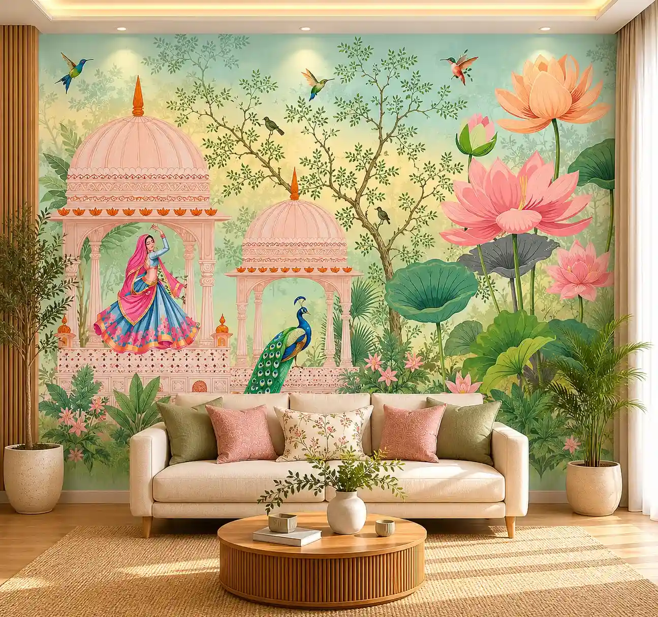 Royal Lotus Garden Wallpaper – Peacock Palace Mural 1 Royal Lotus Garden Wallpaper – Peacock Palace Mural