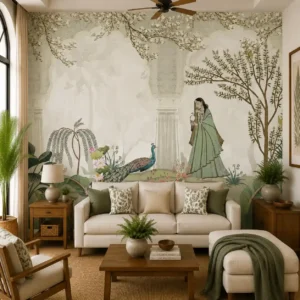 Royal Peacock Botanical, Vintage Mughal Garden Wallpaper, Customized