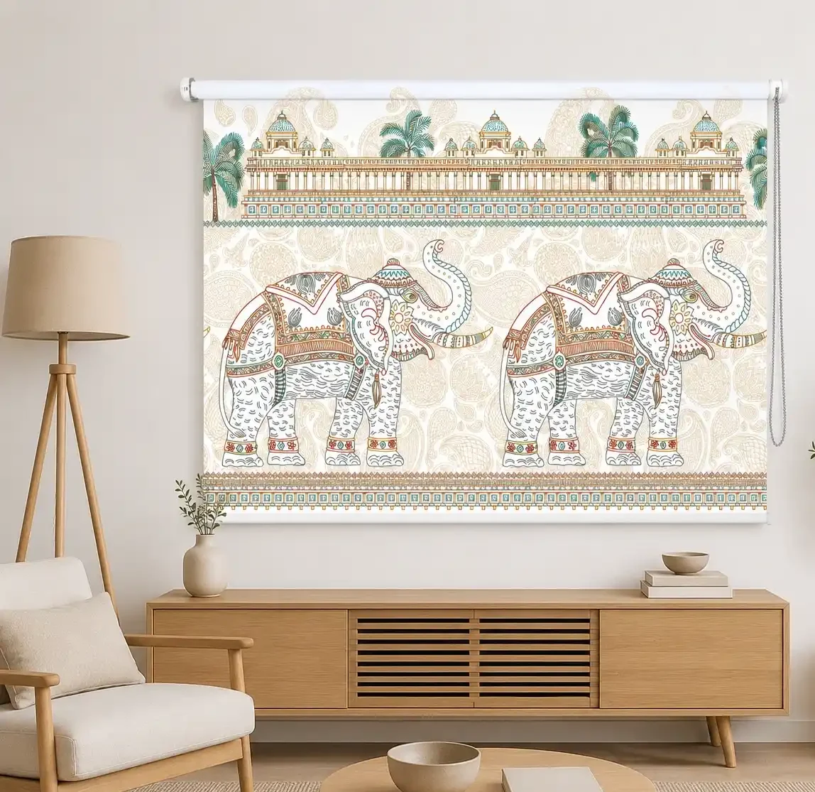 Royal Rajasthani Elephant Roller Blind 1 Royal Rajasthani Elephant Roller Blind