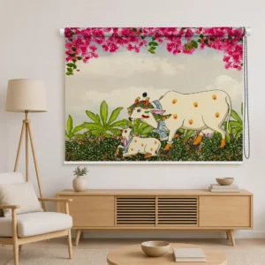 Sacred Kamadhenu Cow & Calf Roller Blind for Temple