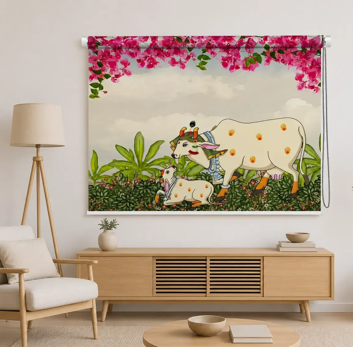 Sacred Kamadhenu Cow & Calf Roller Blind for Temple 1 Sacred Kamadhenu Cow & Calf Roller Blind for Temple