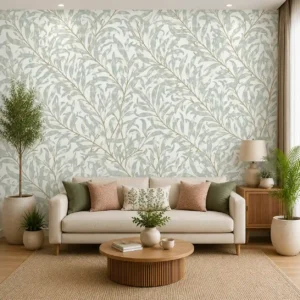 Sage Leaf Botanical Wallpaper – Soft Green Floral Design