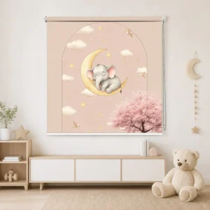 Sleeping Baby Elephant Moon Roller Blind for Kids Room