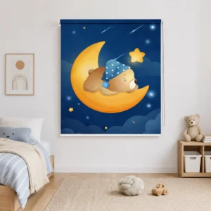 Sleeping Teddy Bear Moon Roller Blind for Kids Room