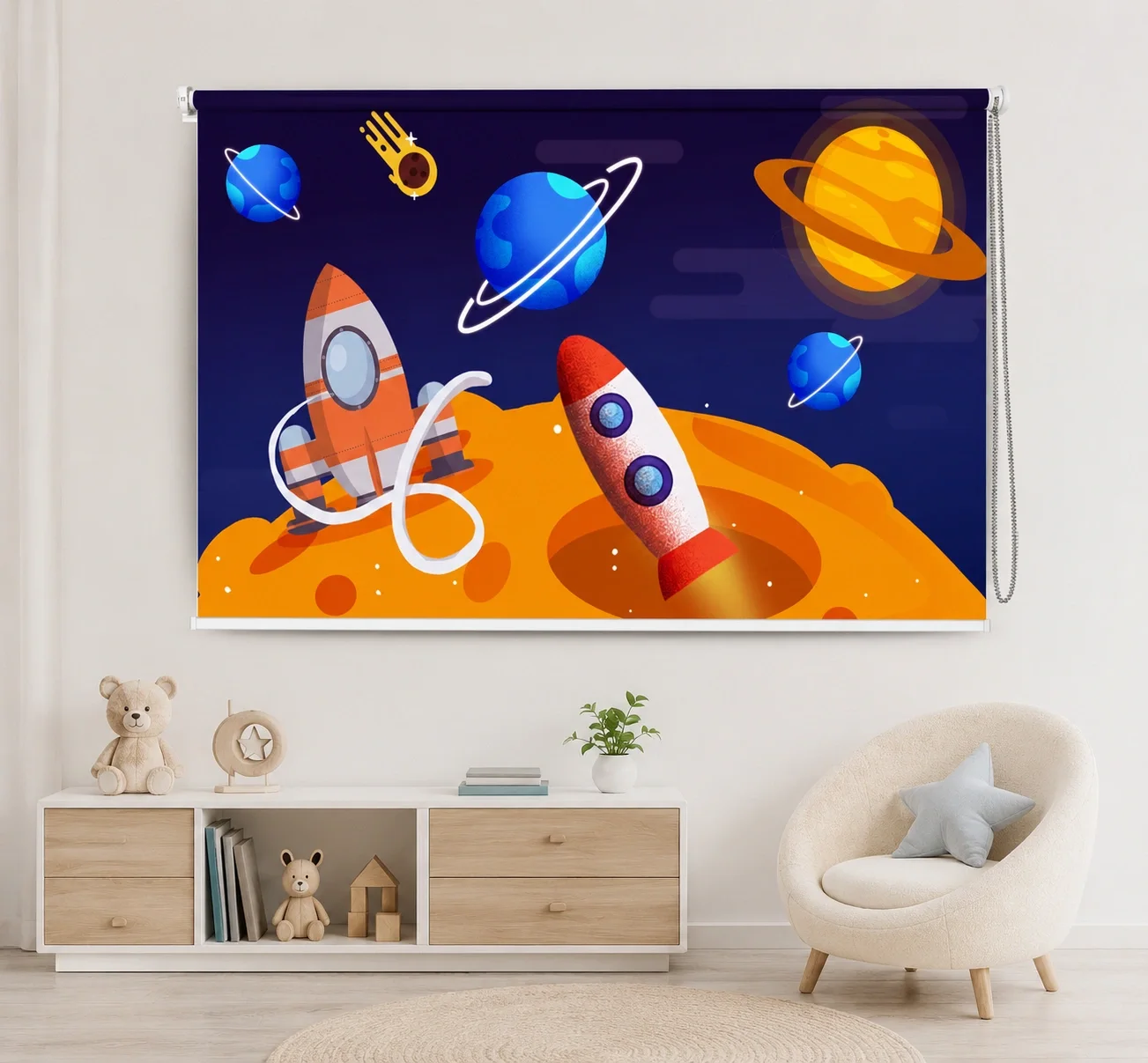 Space Adventure Rocket Roller Blind for Kids Room 1 Space Adventure Rocket Roller Blind for Kids Room