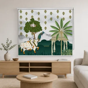 Traditional Indian Palace Peacock, Sacred Cows & Tropical Heritage Roller Blind