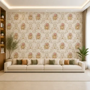 Vintage Floral Damask 3D Wallpaper – Classic Rose Bouquet Decor