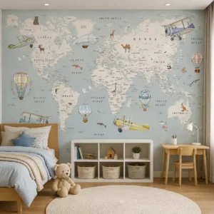 Vintage World Map Kids Wallpaper