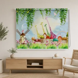 Whimsical Giraffe Village Kids Room Roller Blind