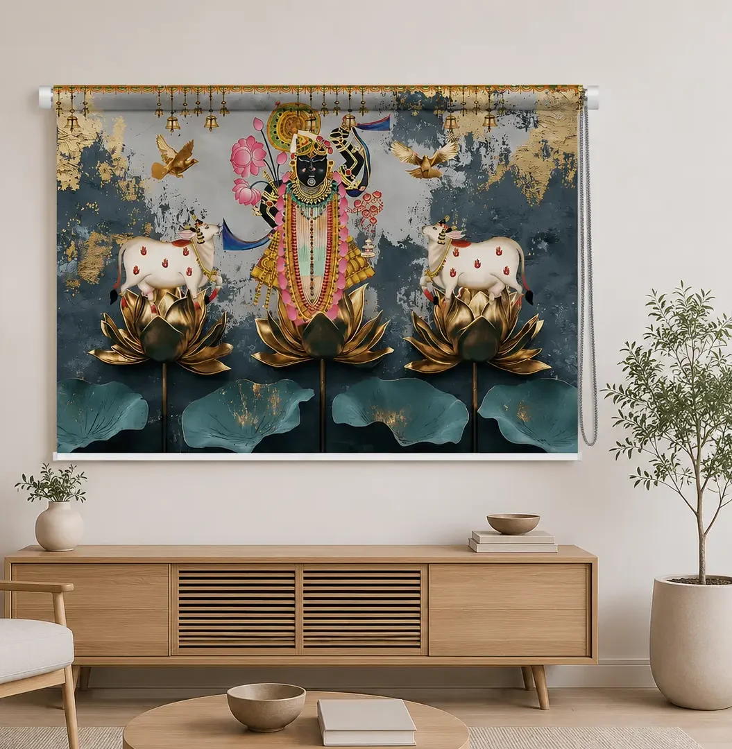lord Krishna, Shreenathji Lotus Divine Roller Blind 1 lord Krishna, Shreenathji Lotus Divine Roller Blind