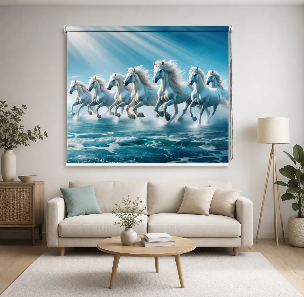 7 Running White Horses Printed Roller Blind 1 7 Running White Horses Printed Roller Blind