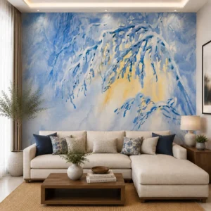 Abstract Blue Watercolor Botanical Wallpaper, Brushstroke Nature