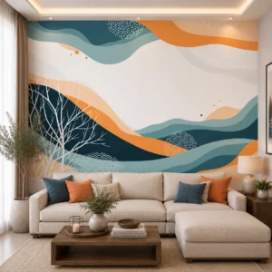 Abstract Landscape Wave Wallpaper, Blue & Orange Scenic